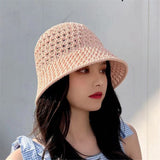 New Sun Hat Wide Brim Floppy Summer Hats For Women Girl Beach Panama Straw Dome Weave Bucket Hat Femme Shade Hat Women Hats LANFUBEISI