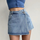 Mini Denim Skirts Women Slim Chic Vintage New Summer Asymmetrical Hotsweet Streetwear Design Ulzzang Student Harajuku Y2k Faldas LANFUBEISI