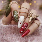 24Pcs Long Ballet Christmas False Nails Wearable Xmas Style Fake Nails Elk Santa Claus Design Full Cover Press on Nail Tips LANFUBEISI