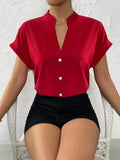 Casual V Neck Solid Shirt Blouse Office Lady Spring Summer Fashion Elegant Short Sleeve Slim Shirts For Women 2023 White Tops LANFUBEISI