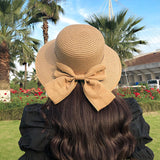 Foldable Big Brim Floppy Girls Straw Hat Sun Hat with Bowknot Elegant Protection Shading Fashion Beach Caps for Women New LANFUBEISI
