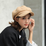 Fashion Plain Octagonal Cap Ladies Hats Autumn Winter Hats for Women Casual Wool Hat British Retro Beret Painter Caps LANFUBEISI