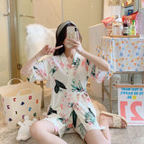 Summer Short pink Pajamas For Women Cute Girl Sleepwear Kimono Pajama Sets Pyjamas Casual Sleepwear Homewear Lounge Fashion LANFUBEISI