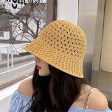 New Sun Hat Wide Brim Floppy Summer Hats For Women Girl Beach Panama Straw Dome Weave Bucket Hat Femme Shade Hat Women Hats LANFUBEISI