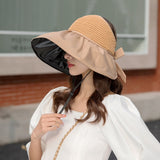 Summer New Women Bucket Hat UV Protection Sun Hats Solid Color Soft Foldable Wide Brim Outdoor Beach Panama Cap Ponytail Caps LANFUBEISI