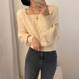 Autumn Raglan Long Sleeve Solid Color Tops Fashion Square Collar Knitted Pullover Casual Chic Slim Sweater Sueter Mujer LANFUBEISI