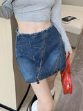 Vintage Denim Mini Skirt Women Solid High Waist A-line Zipper Distressed Streetwear Jean Skirt 2000s Fashion Summer LANFUBEISI