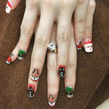 24Pcs Long Ballet Christmas False Nails Wearable Xmas Style Fake Nails Elk Santa Claus Design Full Cover Press on Nail Tips LANFUBEISI