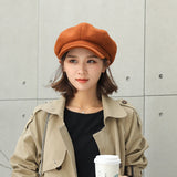 Fashion Plain Octagonal Cap Ladies Hats Autumn Winter Hats for Women Casual Wool Hat British Retro Beret Painter Caps LANFUBEISI