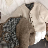 HoneyCherry Autumn and Winter New Warm Jacket Children Two Sides Wear Plaid Plush Jacket Kids Jackets LANFUBEISI