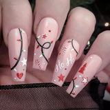 24Pcs Long Ballet Christmas False Nails Wearable Xmas Style Fake Nails Elk Santa Claus Design Full Cover Press on Nail Tips LANFUBEISI