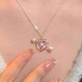 Fashion Cupid Eros Arrow Heart Pendant Necklace Simple Design Crystal Necklace For Women Romantic Love Jewelry Gift LANFUBEISI
