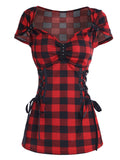 Off The Shoulder Tee and Crisscross Plaid Suspender Skirt Set Two Piece Dress Top and Skirt Set LANFUBEISI