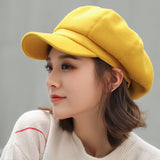 Fashion Plain Octagonal Cap Ladies Hats Autumn Winter Hats for Women Casual Wool Hat British Retro Beret Painter Caps LANFUBEISI