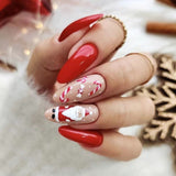 24Pcs Long Ballet Christmas False Nails Wearable Xmas Style Fake Nails Elk Santa Claus Design Full Cover Press on Nail Tips LANFUBEISI