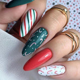 24Pcs Long Ballet Christmas False Nails Wearable Xmas Style Fake Nails Elk Santa Claus Design Full Cover Press on Nail Tips LANFUBEISI