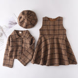 LANFUBEISI Baby Girl Clothes  Children Suits Korean Version Small Fragrance Girl Plaid Doll Collar Jacket + Love Vest Skirt 2Pcs Clothes Suit Wool Coat LANFUBEISI