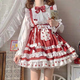 2022 JSK Lolita Dress Victorian Princess Polka Dot Red Kawaii Sleeveless Strap Soft Girly Baby Doll Dresses Kawaii Clothing LANFUBEISI