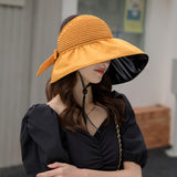 Summer New Women Bucket Hat UV Protection Sun Hats Solid Color Soft Foldable Wide Brim Outdoor Beach Panama Cap Ponytail Caps LANFUBEISI