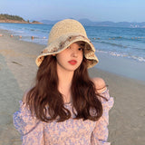 New Summer Fashion Straw Hat Women Foldable Wide Large Brim Plage Beach Sun Hat Chapeau Femme UV Protection Cap 여름모자 Gorras LANFUBEISI