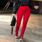 Sexy Front Split Pencil Pants Solid Color High Waist Elegant Casual Office Ladies Tights Overalls High Waist Bag Hip Casual Pant LANFUBEISI