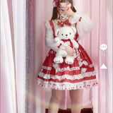 2022 JSK Lolita Dress Victorian Princess Polka Dot Red Kawaii Sleeveless Strap Soft Girly Baby Doll Dresses Kawaii Clothing LANFUBEISI