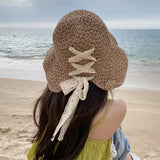 New Summer Fashion Straw Hat Women Foldable Wide Large Brim Plage Beach Sun Hat Chapeau Femme UV Protection Cap 여름모자 Gorras LANFUBEISI