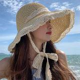 New Summer Fashion Straw Hat Women Foldable Wide Large Brim Plage Beach Sun Hat Chapeau Femme UV Protection Cap 여름모자 Gorras LANFUBEISI