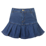Harajuku Punk Y2K Denim Mini Pleated Skirt Ladies Summer High Waist Jeans Shorts Skirts Women Ruffles Fashion Korean LANFUBEISI