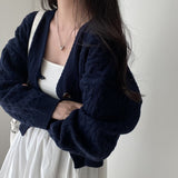 Autumn and Winter Long Sleeve Short Sweater Jacket Vintage V-Neck Knitted Cardigan Korean Chic Button Sweater Coat Women LANFUBEISI