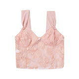 Lace Pink Y2K Aesthetic 90s Sleeveless Crop Top Women Bow Frill Ruffles Cami Tops Tees Ladies Embroidery Streetwear Summer LANFUBEISI