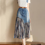 Lucyever Summer Irregular Jeans Skirts Women Korean Fashion High Waist Patchwork Tulle Skirt Woman Y2K Pockets Long Denim Skirts LANFUBEISI