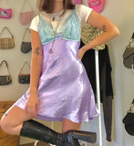 Women Chic Vintage Lace Cute Fairy Dress Sleeveless Spaghetti Strap Grunge 90S Aesthetic E-Girl Mini Dress Streetwear LANFUBEISI