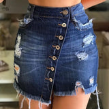 Summer New Woman Ripped Denim Button Denim Short Skirt Fashion Sexy Pack Hip Mini Jeans Skirt S-3XL LANFUBEISI