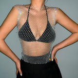 LANFUBEISI   Sexy Crystal Diamonds Mesh Rhinestone Top Bra Chain for Women 2022 Summer Hollow Out Underwear Bikini Body Jewlery LANFUBEISI