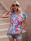 Fashion Flower Print Flying Sleeve Shirt Blouse Woman Spring Summer Casual O-neck Short Sleeve Blouses For Women 2023 Loose Tops LANFUBEISI