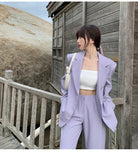 Two Piece Sets Womens Outifits Women Blazer Suit Long Sleeve Jacket Female Business Casual Purple Trousers Pantsuit Overcoat LANFUBEISI