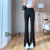 Plus Size Slit Black Flare Pants for Women Trousers Korean Style Casual Office Lady Female High Waist Long Bell Bottom Pants LANFUBEISI