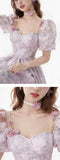 LANFUBEISI  Floral Sweet France Vintage Dress Women Print Casual Elegant Evening Party Midi Dress Chiffon Korea Boho Beach Dress Summer LANFUBEISI