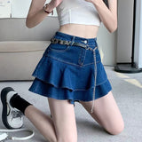 Vintage Denim Mini Skirts Women Summer Sexy Solid Colour Ball Gown Skirts Jeans Female Casual Pocket Slim A-line Mini Skirts LANFUBEISI