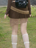 Kalevest Y2k Kawaii Irregular Lace Stitching Cute Short Skirt Harajuku Sweet Girl Vintage Pleated Low Waist Casual A-line Skirt LANFUBEISI