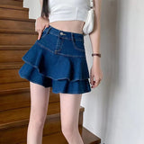 Vintage Denim Mini Skirts Women Summer Sexy Solid Colour Ball Gown Skirts Jeans Female Casual Pocket Slim A-line Mini Skirts LANFUBEISI