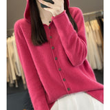 High End Cashmere 23 Autumn/Winter New Thin Coat Women's 100%Wool  Hooded Sweater With Button Up Casual Loose Cardigan Versatile LANFUBEISI