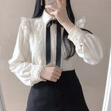 Hot Sales Women Cute Sweet Girls Preppy Style Tops Blouses Formal Office Lady Basic White Button Shirts LANFUBEISI