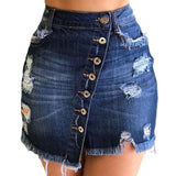 Summer New Woman Ripped Denim Button Denim Short Skirt Fashion Sexy Pack Hip Mini Jeans Skirt S-3XL LANFUBEISI