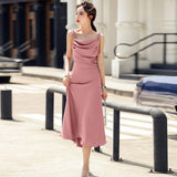 Elegant Sling Satin Dresses For Women Summer Sleeveless Folds Purple Long Dress Vestidos LANFUBEISI
