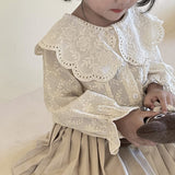 Spring Autumn baby girls lace Hollow out shirts 2-7 Years Girl cotton embroidery Lapel long sleeve blouses Tops LANFUBEISI