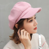 Fashion Plain Octagonal Cap Ladies Hats Autumn Winter Hats for Women Casual Wool Hat British Retro Beret Painter Caps LANFUBEISI