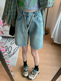Summer High Waist Elastic Quarter Jeans Shorts For Women Loose Slim Straight Short Pants LANFUBEISI