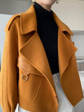 LANFUBEISI Women's Autumn Coat 2022 Pockets Solid Loose Short Jackets Ladies Wool & Blends High Street Spring Woolen Coats for Women LANFUBEISI
